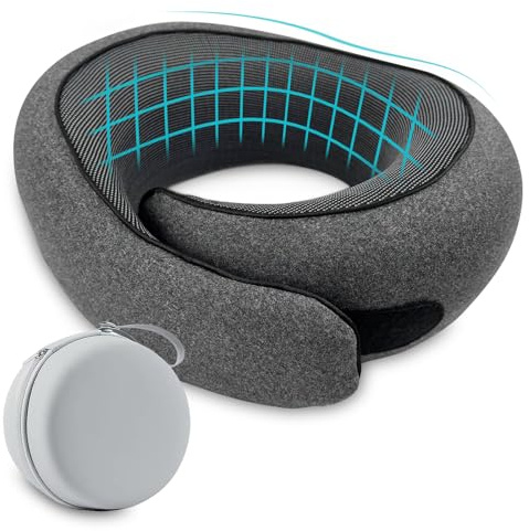 TFCIOD Nappy Reisekissen, Nackenkissen Flugzeug, 100% Memory Foam, Travel Pillow, Orthopädisches Nackenhörnchen für Reisen Mit Flugzeug, Ice, Auto, Mit Reißverschlussbox (Dunkelgrau)