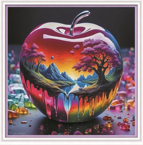 Meecaa Korsstygnskit 11 st stämplade, Apple Landscape Mountains Rivers broderiset med förtryckta tillbehör (36 cm x 36 cm) (Apple)