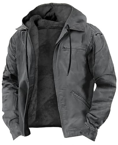 SAUTRV Chaqueta de lana con forro cálido para hombre, chaqueta gruesa pesada de invierno, chaqueta clásica con cremallera y solapa, abrigos de invierno para hombre, gris, M