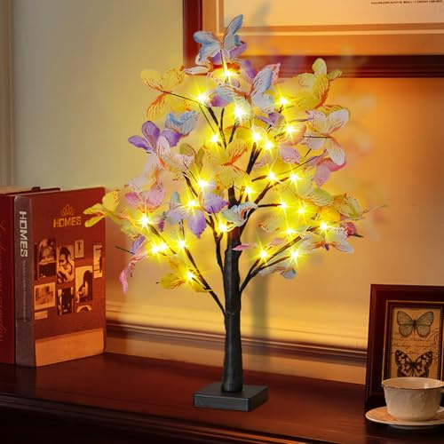 Schmetterling LED Baum Lichter, Frühlingsdeko Baum Lichter Osterdeko LED Lichterbaum mit Schmetterlings Warmweiß Led Baum Innen Batteriebetrieben Künstlicher Baum für Frühling Deko (A)