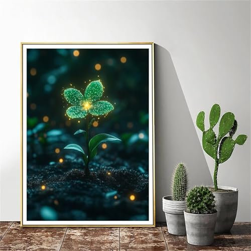 Malen Nach Zahlen Blume Malen Nach Zahlen Erwachsene Grün Malen Nach Zahlen kinder Paint by Numbers Handgemalt ölgemälde Mit Pinseln und Acrylfarbe kreativ Set für Erwachsene (Rahmenlos) 30x40cm C-524