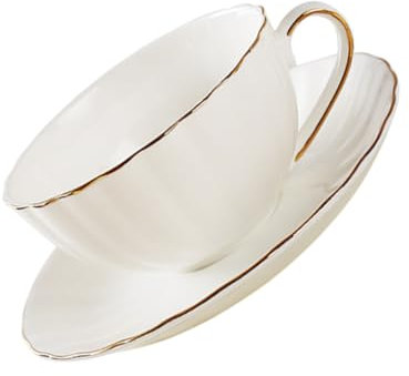 ABOOFAN Juego De Café De Porcelana Ósea Blanca Ribete Dorado, Taza De 220 Ml Platillo, Set Versátil Para Espresso, Capuchino y Té, Adecuado Para Uso Hogar y Reuniones Obsequios