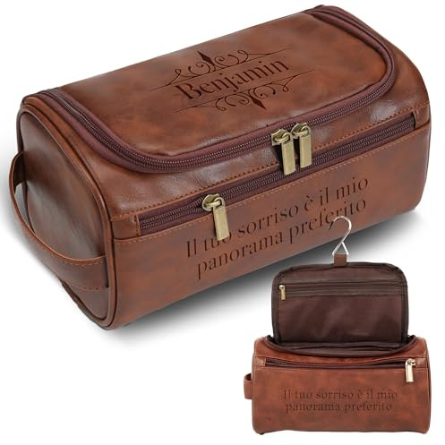 Easycosy Beauty Case da Viaggio, Personalizzata Beauty Uomo, Borsa da Toilette in Pelle, Festa della Papa Idee Regalo 2026, Regali per Papà, Bambino, Lui, Fidanzato, Coppia, Ragazzo