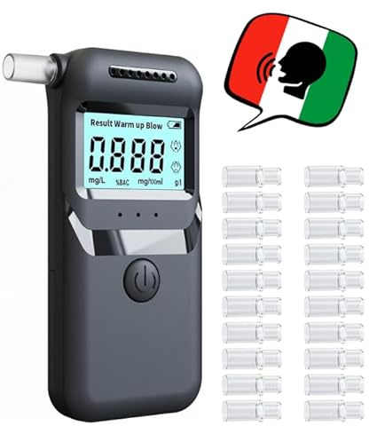 MIO TECK Etilometro Portatile Digitale Certificato, Alcol Test elettronico con Display LCD, Preciso e Affidabile per Uso Domestico e Professionale con 20 Bocchette Riutilizzabili Versione 2 2025