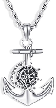 JERWLI Collana con ancora, in argento sterling 925, nautico, ciondolo con ancora, regalo per uomini e donne, M, Argento sterling, Nessuna pietra preziosa