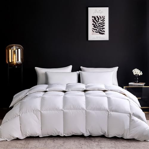 WENERSI Feather Down Fiber Comforter King Size,Hotel Style Bedding Comforter,1200TC,100% Organic Cotton Fabric,All Season White Duvet Insert with 8 Corner Tabs