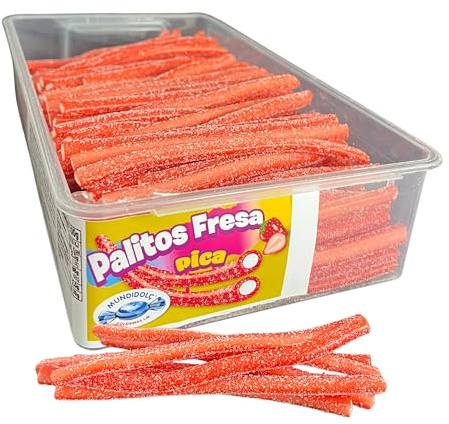 MUNDIDOLÇ Churritos Ácidos Sabor Fresa. Chuches Dulces. 200 Unidades de Sabor Fresa. Golosinas y Chucherias. Gominolas Cumpleaños, Eventos y Halloween (Ácidos)