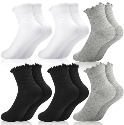 Lvefyti 6 paia di calzini da donna in cotone morbido confortevole traspirante maglia calzini eleganti principessa calzini calzini alla caviglia per donne ragazze donne, Nero&Bianco&Grigio, 35-40
