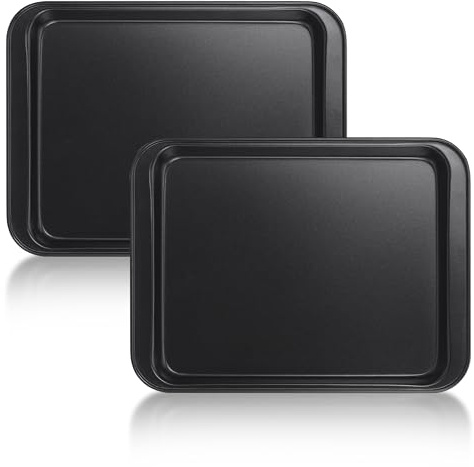MICHIHOMIE Backblech, 2 Stück Backofenblech Kohlenstoffstahl, Kuchenblech Rechteckig Nicht Klebend, Ofenblech zum Backen, Braten, Servieren, 24 X 18 X 2 cm
