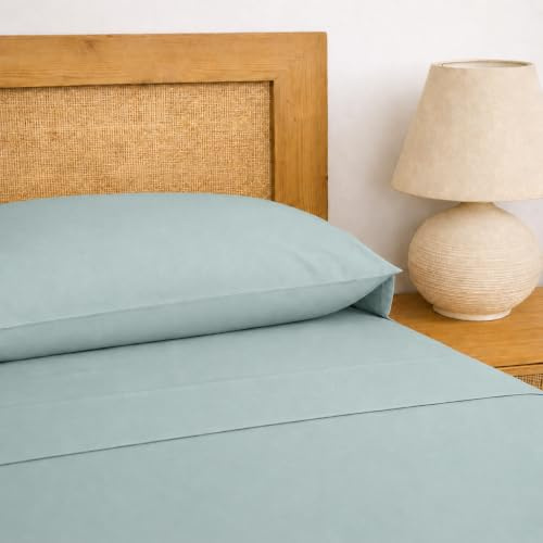 TRAMAS+ 100% Coton Parure de lit 3 pièces, 90x190/200cm, Bleu Aqua