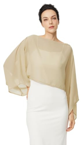 BEAUTELICATE Damen Chiffon Stola mit Ärmel Festlich Sheer Schultertuch Elegante Bolero Capelet Sommer Brautjacke für Abendkleider Brautkleider Hochzeit