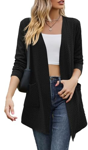 Jersey Mujer Invierno Elegante Cardigan Mujer Larga Manga Larga Chaqueta Punto Ligero Entretiempo Tallas Grandes Cárdigan Chaqueta Largos Cómodo Jersey con Bolsillos(Negro,XXL)