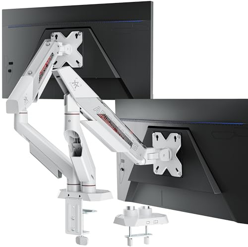 ARES WING Monitor Halterung 2 Monitore für 17–35 Bildschirme,Dual Monitorarm mit 2–12 kg Tragkraft,Bildschirmhalterung Höhenverstellbar, 75/100mm Vesa-Halterung,Weiß