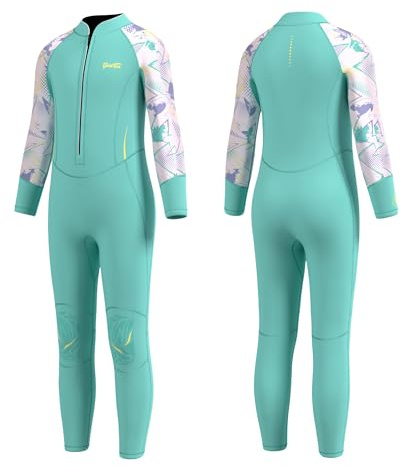 GoldFin Kids Wetsuit, Toddlers Wet Suit Boys Girls 2mm Neoprene Full Front Zip Wetsuits Keep Warm in Cold Water Swimming Surfing Snorkeling Kayaking, Green Size 6