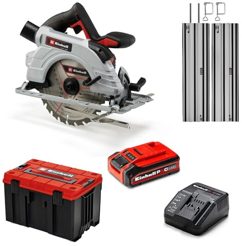 Einhell Professional Akku-Handkreissäge TP-CS 18/190 Li BL Kit Power X-Change (18 V, 190 mm Sägeblatt, Brushless, 65 mm Schnitttiefe, inkl. 4,0 Ah Akku und Ladegerät, E-Case M, Führungsschiene)