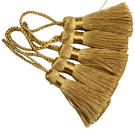 Makhry 20pcs 4,3 Zoll Handgemachte Seidige Mini Handwerk Quaste mit 2-Zoll-Kabel Schleife und Kleinen Chinesischen Knoten für Ohrringe,Lesezeichen,DIY Handwerk Zubehör (Champagner) | Handgemachte Quasten Anhänger mit 5cm Kordelschlaufe und Chinesischem Knoten für Ohrringe,Lesezeichen,Schmuck Basteln