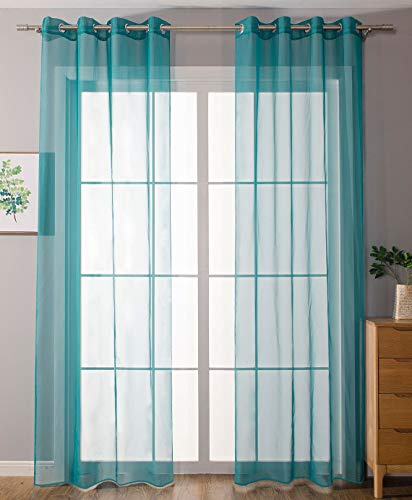 203322 - Set di 2 tende trasparenti per soggiorno e soggiorno, in voile, con occhielli, chiusura a nastro, 225 x 140 cm (altezza x larghezza), colore turchese, 203322