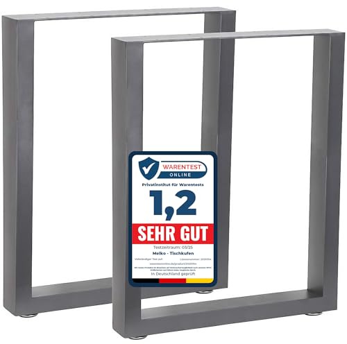 Melko Tischkufen Tischbeine 2 Stück Stahl 60x72 cm Vierkantprofil 80x40 mm | pulverbeschichtet in Grau, inkl. Bodenschoner und Montagematerial, 2 mm Wandstärke, für Esstisch, Schreibtisch und Sitzbank