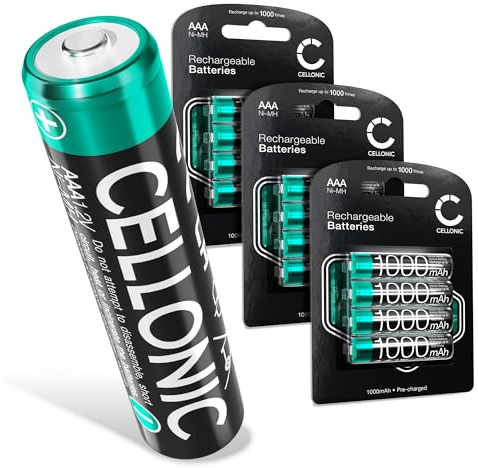 CELLONIC AAA NiMH Batterien für Fernbedienungen, Spielzeug - 12x | Aufladbar (1000mAh, 1.2V) für Kleingeräte, für DOM Tapkey Guard S, ENiQ Guard S, ELS Guard S