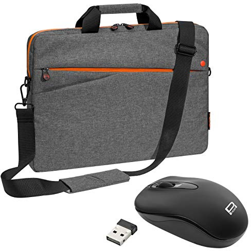 Pedea Fashion Laptop Bag up to 15.6 Inches Shoulder Bag with Shoulder Strap and Wireless Mouse - Grey/Orange