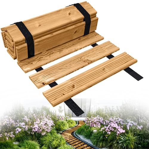 Floranica Gartenweg aus Holz 30 cm x 1 m Natur Rollweg Ausrollbarer Gehweg Gartentritte Holzweg aus Lärche rutschfeste Oberfläche durch Riffelung Holztritt für Hinterhof