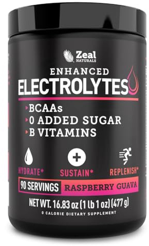 Zeal Electrolyte Powder - 90 Servings | Keto Electrolytes Powder | Zero Sugar, BCAAs, B-Vitamins | Potassium, Zinc, Magnesium | Hydration Powder Recovery Drink | Raspberry Guava