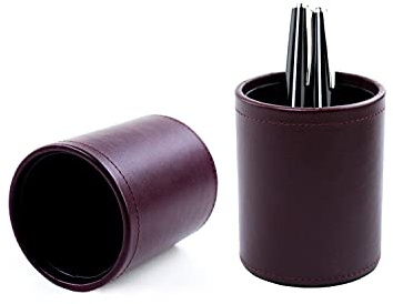 DELMON VARONE - Stifteköcher aus veganem Kunstleder Wein-Rot - Stiftebecher mit PU Innenverkleidung & rutschfester Vliesunterseite - Design Stiftehalter rund für Schreibtisch & Büro elegant, edel