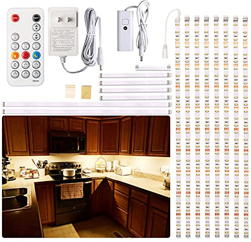 WOBANE Under Cabinet Lighting, 8PCS LED Strip Lights with Remote and 24W Adapter, Ultra Bright 240-LED Tape Light for Kitchen,Counter,Shelf,TV Back 2700K Warm White,Dimmable,Timing,Memory Function