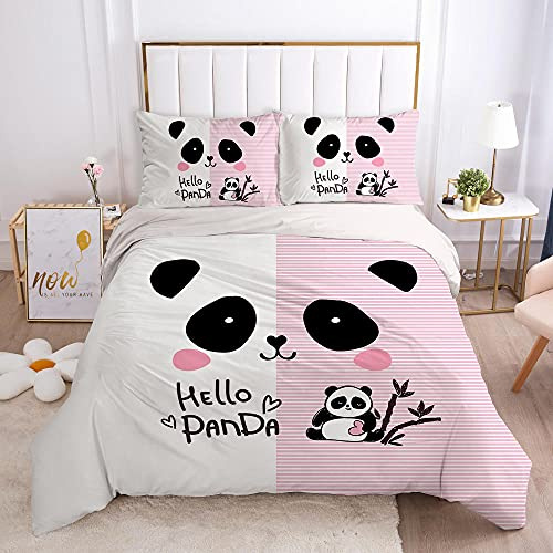 kldby Set Copripiumino Disegno Panda, 1 Copri Piumino Singolo 155x200 cm e 1 Federe 50x80 cm, Completo Biancheria da Letto in Microfibra con Cerniera
