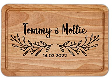 Personalised Anniversary Chopping Board, Custom Names and Date, Wooden Gift for Wedding Day Valentines New Home for Him Her Partner Husband Wife, 300mm x 200mm, Design 1