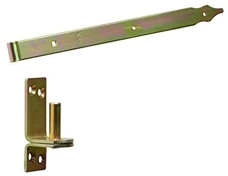 BRESKO Ladenband mit Kloben Set gelb verzinkt 30-80 cm Torband Türband Scharnier Tor Gartentor (400x30 mm - Ø10 mm)