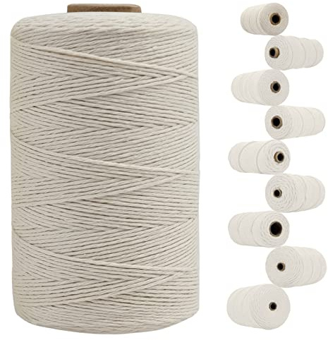 LEREATI Makramee Garn 1mm x 390m, Baumwollgarn Geflochten, Baumwollkordel, Baumwollseil, Baumwollschnur, Macrame Cord Farbig für DIY Basteln, Wandbehang, Hängepflanze, Hochzeitsbogen (Beige)