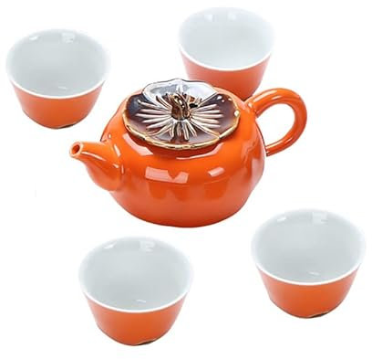Juego de té para regalo de fiesta de boda, regalo de negocios, diseño de caqui, juego de té chino de Kung Fu de porcelana, hecho a mano, juego de té de cerámica (1 olla, 4 tazas)