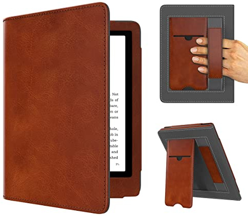 MyGadget Kunstleder Hülle für Kindle Paperwhite 11 .Generation 6,8 Zoll [ Modell : M2L3EK | M2L4EK Release: 2021 | 2022 ] mit Handschlaufe & Standfunktion - Flip Case in Vintage Braun