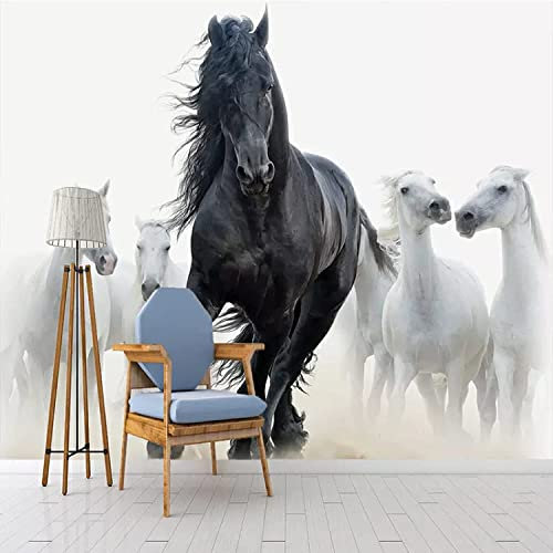 3D Animal Noir Et Blanc Cheval Papiers Peints Grands Autocollants, Papiers Peints Amovibles | Papier Peint Autocollant 3D Pour Chambre D'Enfant, Salle À Manger, Chambre À Coucher, Décor 350x256 cm