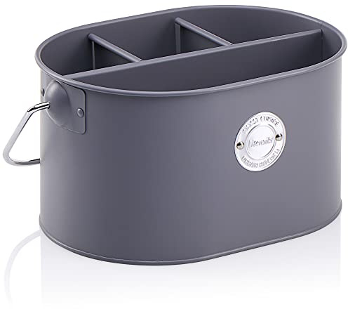 COM-FOUR® bestickhållare av metall, pennhållare med löstagbar mellanvägg | metallkorg med handtag - bestickkorg för bordet eller köket