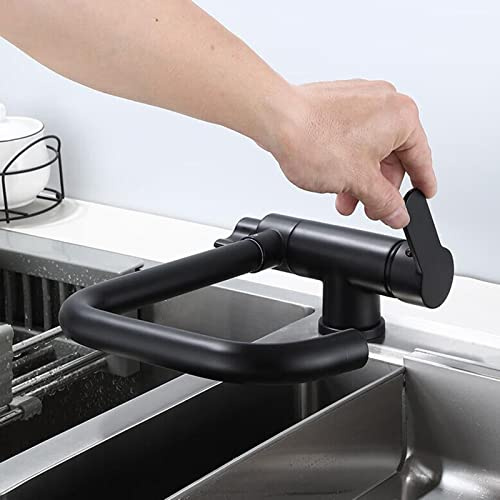 Rubinetto 3 Vie Cucina, Miscelatore Cucina Pieghevole in Ottone Girevole Multifunzione Rubinetto Cucina 3 Vie per Depuratore-Nero