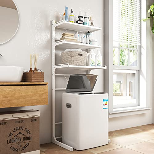 ABCOOL Over The Toilet Washer Organzier Adjustable Stand Storage Rack for Laundry Shelf Bathroom Space Save with Height Adjustable Drawer Table