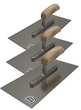 Zahnkelle aus Edelstahl mit Holzgriff Zahnspachtel Glättkelle Zahnscheibe Glättscheibe Traufel Spachtel (Zahnkelle A2 | 3 Stück)