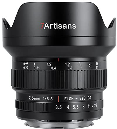 7artisans MF 7.5mm F3.5 APS-C 205° Ultra Wide Angle Manual Fisheye Lens Compatible with Nikon F
