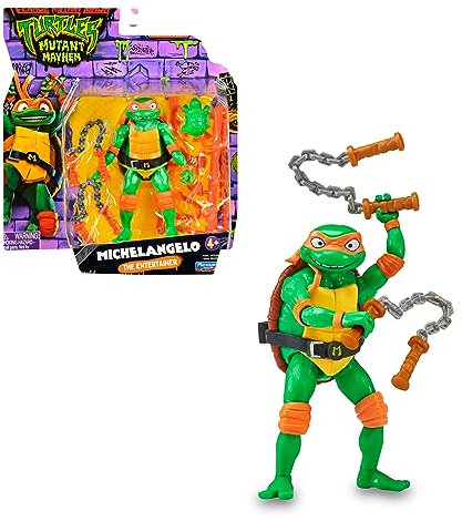 Giochi Preziosi - Michelangelo Ninja Caos Mutante Turtles, Michelangelo in Version Actionfigur Base Gelenkig 12 cm, Figur mit Kampfwaffen, für Kinder ab 4 Jahren