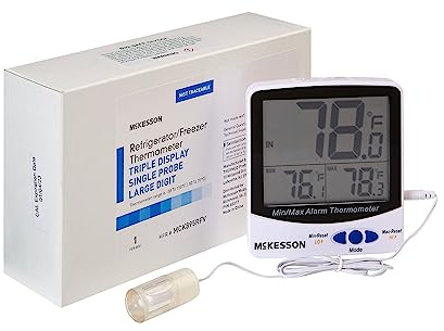 McKesson Refrigerator/Freezer Thermometer with Triple Display, Single Probe, Large Digits for Medical Laboratory, Food Safety Use, 1 Count