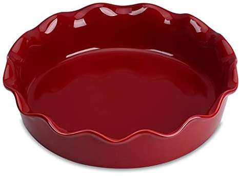 OQHAIR Glaze Pie Dish,No-Stick Stoneware Quiche Pan, Baking Dish Plate with Crinkle Rim,10.5 Inches Round Tart Pie Tin