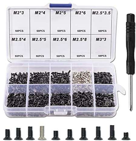 500 Pièces M2 M2.5 M3 Vis Ordinateur Micro Visserie Vis pour Ordinateur Portable, Micro Vis de Réparation Kit de Vis avec Tournevis avec 10 Tailles pour Ordinateur Portable Carte Mère Montre