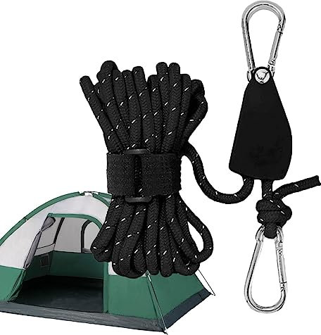 Pomrone Abspannseile Für Zelt, 5 M Wetterfestes Nylon Seil, 200 Kg (440 Pfund) Einstellbare Ratsche Mit Haken, Schwarz, Für Viele Fahrzeuge