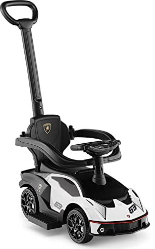 Maxmass 3-in-1 Kids Ride on Push Car, Licensed Lamborghini Foot to Floor Slider with Removable Push Bar & Guardrail, Underneath Storage, Horn Sound, Toddlers Push Walking Car for 12-36 Months (White)