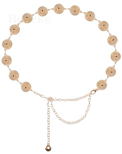 Boneke Hohler runder Kettengürtel für Frauen, Mode Ketten Gürtel Für Kleid und Jeans, Verstellbarer Metall Gürtel für Halloween und Partys