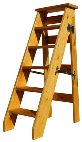 OXOAMP Folding ladder stool Household Large Steps Ladder Foldable Chairs Stool Multifunction Thickening Wooden Stepladder with 6-Layer Wide Pedal Flower Stand