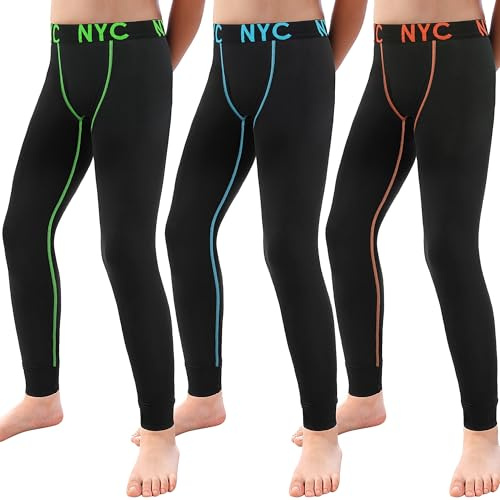 LiKing Kinder Kompressionsleggings Jungen Sportunterwäsche Fußball Trainingsanzüge Atmungsaktiv Lange Unterhosen Kinder Jungen Mit Slogan 3er Pack 2601 146-152