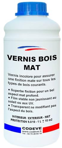 Vernis Bois Mat - Codeve Bois - 1L - Intérieur/extérieur - Pour Un Aspect De Finition Mat Sur Un Bardage, Fenêtre Ou Volet En Bois.